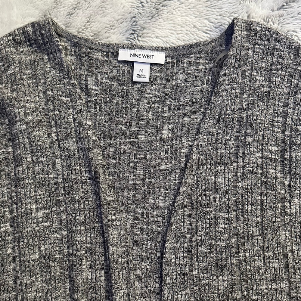 Nine West Open Front Rib Knit Long Cardigan Duster - Picture 4 of 8